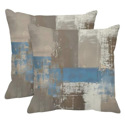 Britimes Throw Pillow Covers Set of 2, 18 x 18 Inch, Brown Beige Blue - color: Blue Brown, size: 18" x 18" (Pack of 2)
