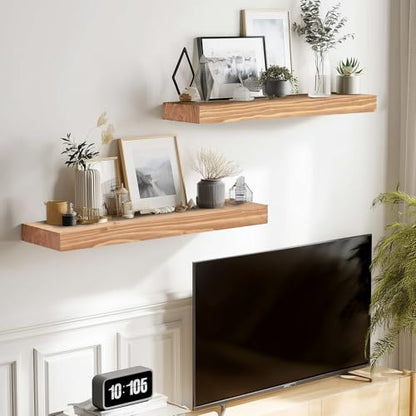 Solid Wood Floating Shelves, 17 Inch Wall Shelves, Set of 2, Oak - color: Oak, size: 17x8x1.6