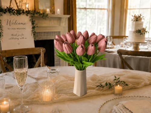 Mandy's 20 Stems Mauve Artificial Tulip Flowers for Home Centerpieces - color: Mauve