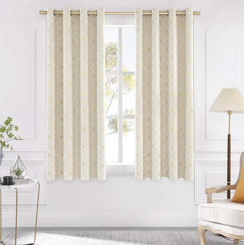 Beauoop Beige Gold 100% Blackout Curtains for Bedroom 50x54 2 Panels - color: Beige/Gold, size: 50"W x 54"L (Pack of 2)
