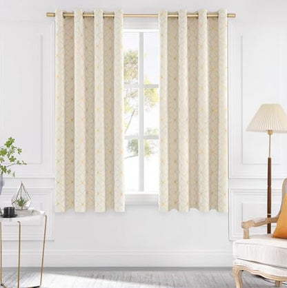 Beauoop Beige Gold 100% Blackout Curtains for Bedroom 50x54 2 Panels - color: Beige/Gold, size: 50"W x 54"L (Pack of 2)