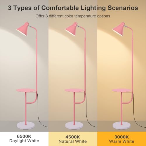 Pink Floor Lamp with Shelf, Dimmable LED Reading Standing Lamp - color: Pink