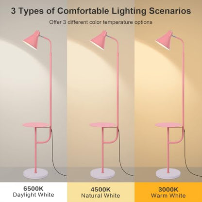 Pink Floor Lamp with Shelf, Dimmable LED Reading Standing Lamp - color: Pink