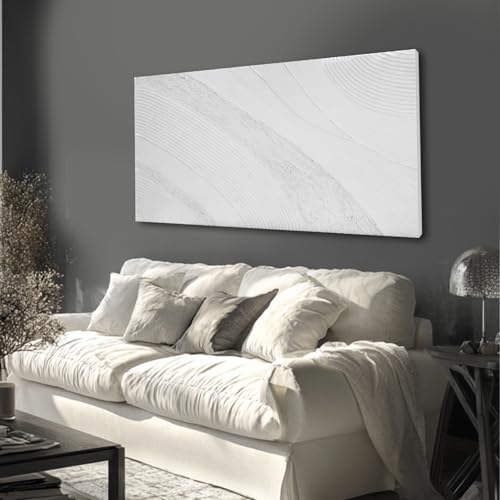 White Pictures Wall Decor Modern Abstract Wall Art Framed Canvas Painting Textured Artwork for Living Room Bedroom Office 24x48 Inch - color: White, size: 48"L x 24"W