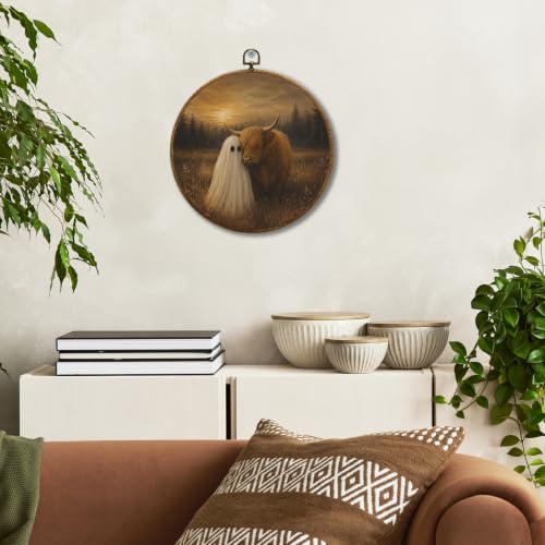 JUIOEIU Fall Halloween Ghost Highland Cow Round Wall Decor 995 - color: Ghost Highland Cow