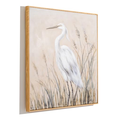 Eonzeun Framed Textured Canvas Wall Art, 24x24 Inch Wabi-Sabi Neutral Tone Egret Painting for Living Room, Dining Room, Office - color: Egret-1, size: 24"L x 24"W