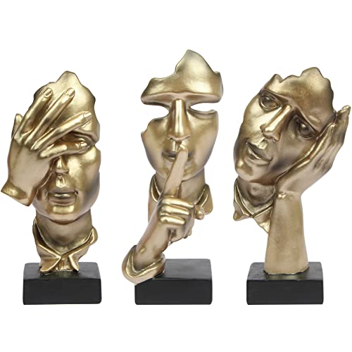 prosfalt 3 Pcs Thinker Statue, Silence is Gold Abstract Art Figurine - color: 3 Pcs Gold