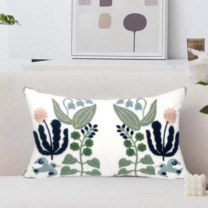 Alysheer Floral Embroidered Throw Pillow Cover 12"x 20", 1pc Blue Green - color: - Blue Green, size: 20" x 12" (Pack of 1)