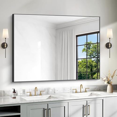 36x48 Inch Black Rectangle Mirrors for Wall, Large Bathroom Mirror for Over Sink, Black Framed Rectangular Mirror for Living Room Bedroom Bathroom, Hangs Horizontally or Vertically - color: Frame, size: 36"L x 48"W