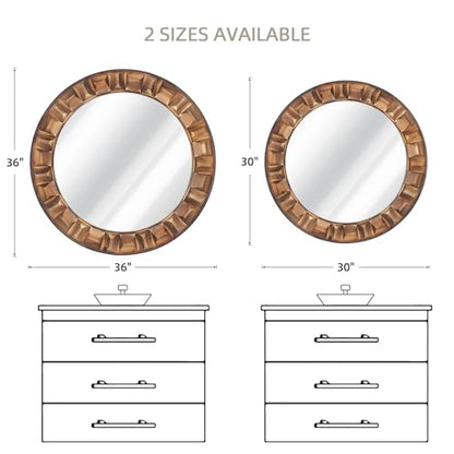 36 Inch Large Round Solid Wood Wall Mirror - color: A1 - Round - 36x36 in