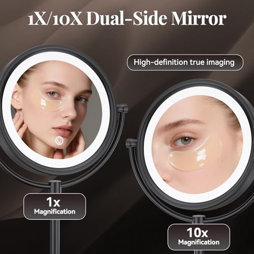 GURUN 8.5" LED Tabletop Makeup Mirror Dimmable Double Sided Bronze 10x - color: Bronze 10x