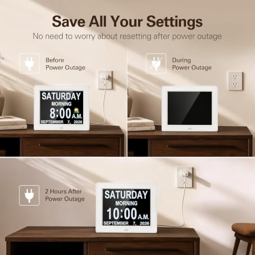 JALL 2026 Digital Calendar Clock (White, 15'') - color: White, size: 15''