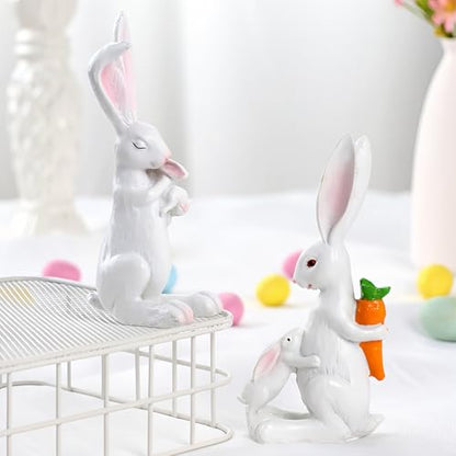 YANGMEI White Resin Easter Rabbit Statue, Snuggling Bunnies with Carrot Easter Figurine, Spring Holiday Tabletop Home Garden Decoratio - color: B