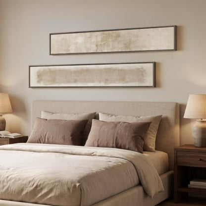 Framed Neutral Beige Abstract Vertical Wall Art Set for Hallway, 2 Piece - color: Neutral --E, size: 8"W x 56"H x 2Pcs
