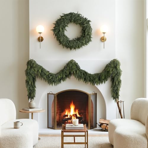 4PCS 6FT Christmas Cedar Garlands Real Touch Soft Greenery Pine Decorations - color: Green, size: 6 ft