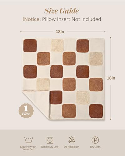 Fall Embroidered Throw Pillow Cover 18x18 Inch, Brown Checkered - color: Brown Checkered, size: 18" x 18" (Pack of 1)