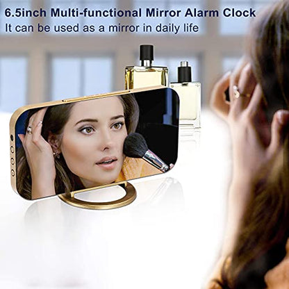SZELAM Digital Alarm Clock,LED and Mirror Desk Clock Large Display,with Dual USB Charger Ports,3 Levels Brightness,12/24H,Modern Electronic Clock for Bedroom Home Living Room Office - Gold - color: Gold