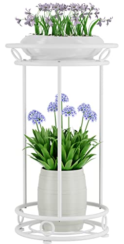 YIUKEA Plant Stand Indoor Outdoor - 2 Tier Flower Pot Rack 25.6 Inch Tall - color: White