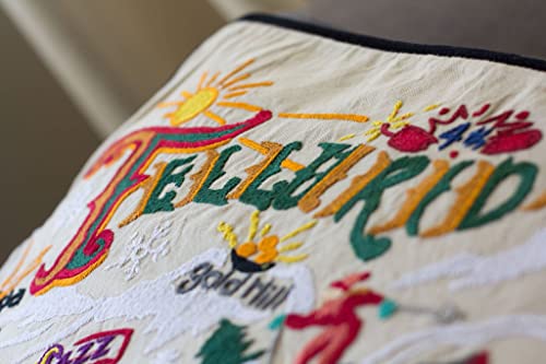 Catstudio Ski Telluride Hand Embroidered Pillow, Decorative Throw Pillow - color: Ski Telluride