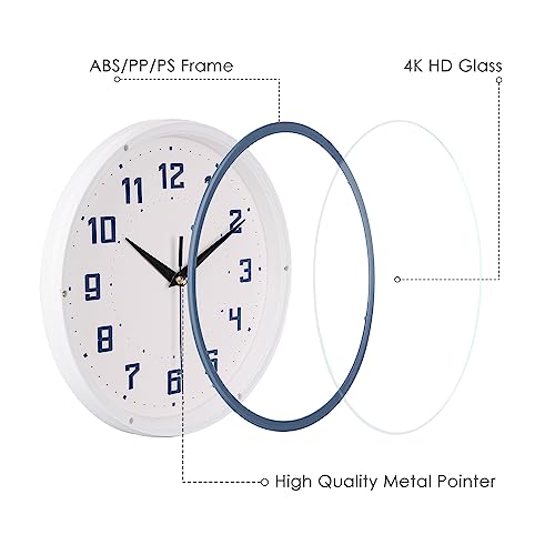 Topkey Silent Round Wall Clock Kitchen 9 Inch Modern Style Non-Ticking Decorative Bedroom Office Study Room Kitchen Wall Clock-Blue - color: Blue