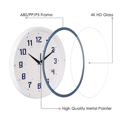Topkey Silent Round Wall Clock Kitchen 9 Inch Modern Style Non-Ticking Decorative Bedroom Office Study Room Kitchen Wall Clock-Blue - color: Blue