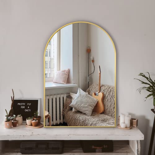 Arched Bathroom Mirror for Wall, 36" x 24" Metal Frame Vanity Mirror, Gold - color: Gold, size: 36"L x 24"W