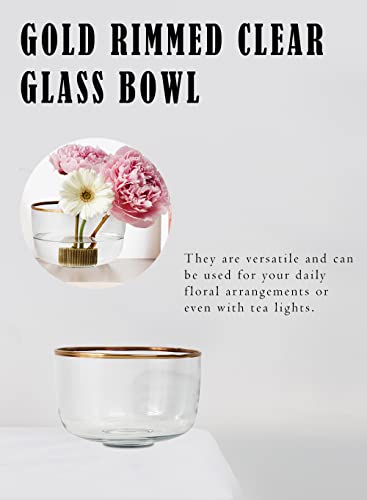 Serene Spaces Living Gold Rimmed Clear Glass Bowl, Wedding or Event Centerpiece, Large Measures 4" Height x 6" Diameter