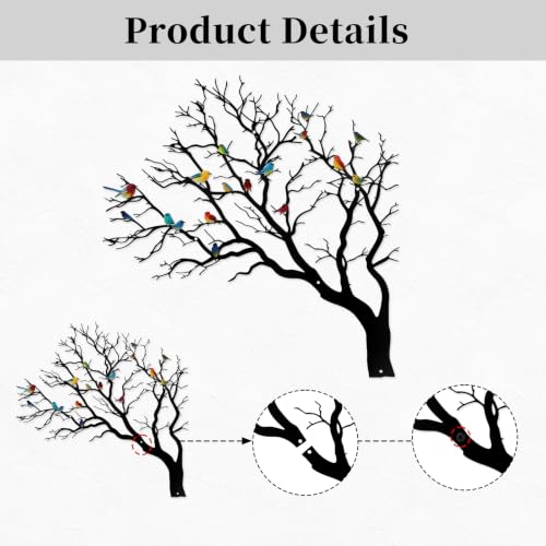 YIYA Colorful Birds on Tree Branch Metal Wall Art 3D Iron Sculpture