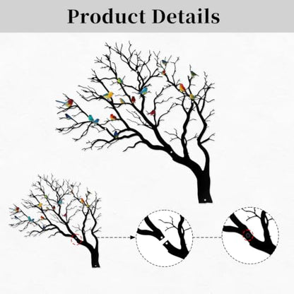 YIYA Colorful Birds on Tree Branch Metal Wall Art 3D Iron Sculpture