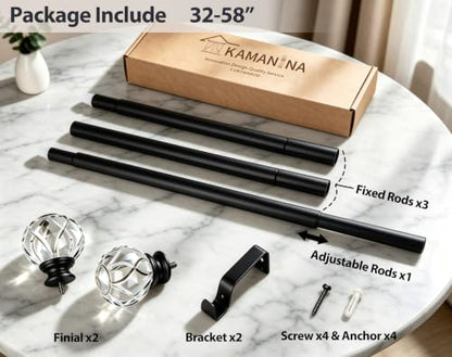 KAMANINA Black Curtain Rods for Windows 32-58 Inch Heavy Duty Drapery Rod - color: Black, size: 32-58"