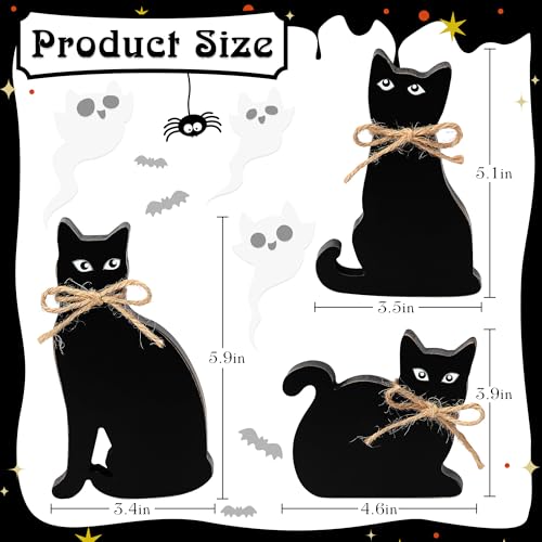 3 PCS Halloween Decorations Indoor, Black Cat Wooden Block Sign