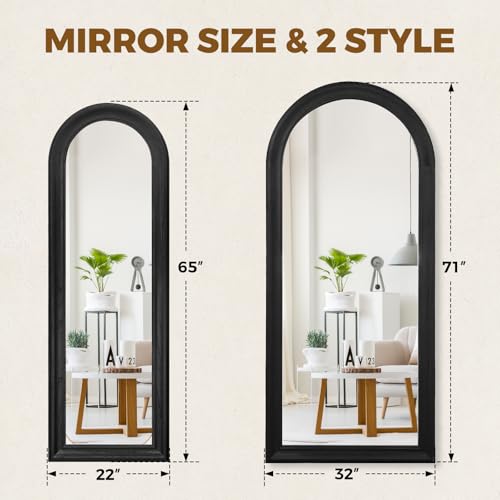 71x32 Arched Full Length Mirror, Solid Wood 3 Layer Frame, Black - color: Black-3 Layer-ar Frame, size: 71"L x 32"W