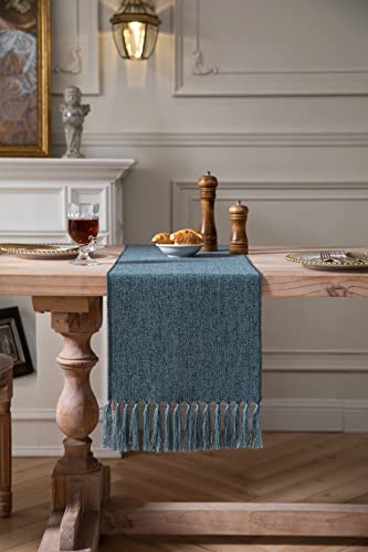 ZeeMart Blue Table Runners 48 Inches Long, Burlap Linen Style Rustic Farmhouse Table Runner, Small Short Boho Coffee Table Runner, 13x48 Inches, Blue - color: Classic Burlap/Blue, size: 48" x 13" (Rectangular)