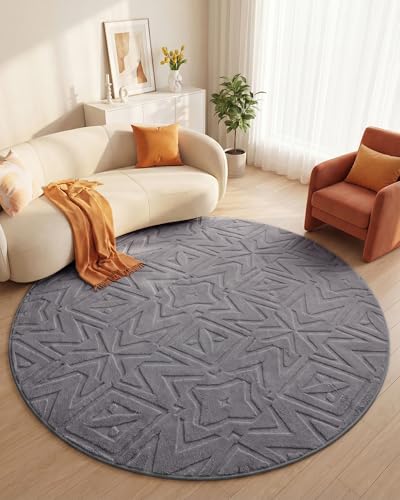 Carvapet Washable 6.5 Round Rug Soft Non Slip Circular Rugs for Living Room - color: Geometric Dark Gray, size: 6.5' Round