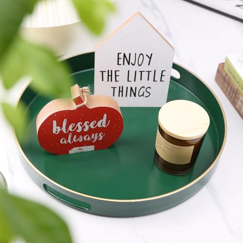Green Round Decorative Tray with Handles, 13" Versatile Serving Tray for Coffee Table, Ottoman, Ideal for Serving, Displaying, Organizing - color: R Green, size: 13"