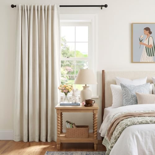 INOVADAY Extra Wide 100% Blackout Linen Curtains for Bedroom 102x90 Cream - color: #01 Cream, size: 102"W x 90"L (Pack of 1)