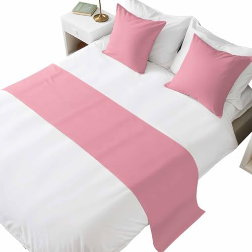 Bed Runner for Queen Size Bed, Pink Decorative Beds Runners and 2 Matching Pillow Covers Set, Pure Pink Beds Scarf Throw for Foot of Bedding Set for Hotel/Bedroom - color: Pink, size: 83 x 20 Inch
