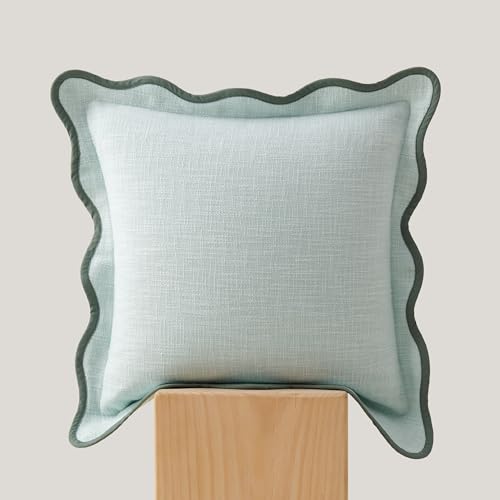 Double Stitch 100% Cotton Scalloped Throw Pillow Covers, Aqua Mint - color: Aqua Mint, size: 20" x 20" (Pack of 1)