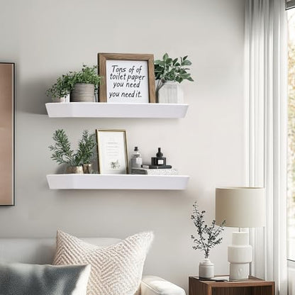 16x6.8x1.6in Slanted Solid Wood Floating Wall Shelves 2-Pack White - color: White, size: 16"-Set of 2