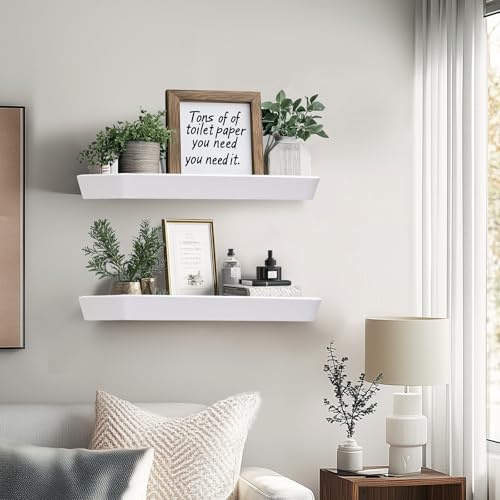 16x6.8x1.6in Slanted Solid Wood Floating Wall Shelves 2-Pack White - color: White, size: 16"-Set of 2