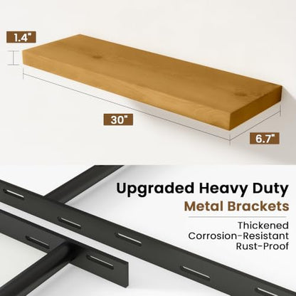 Solid Wood Floating Shelves for Wall 30 inch,Natural Wooden Shelf Set of 2 - color: Natural, size: 30inches-2P