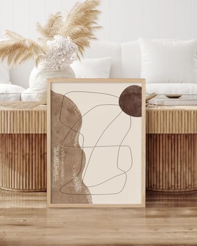 HesenDot Natural OAK Wood Abstract Line Drawing Framed Wall Art,12x16in - color: Boho Neutral Line