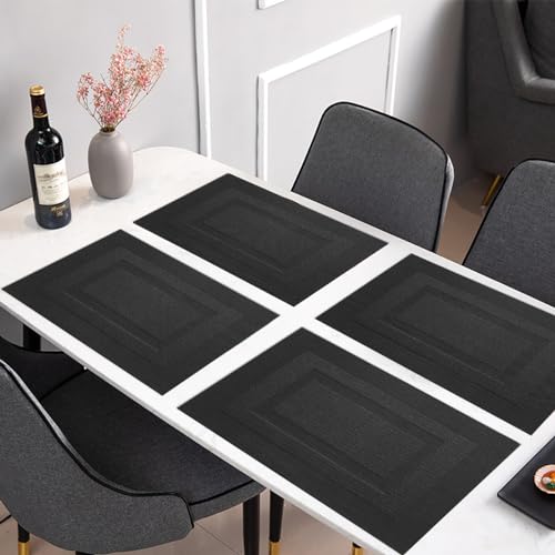 PIGCHCY Placemats,Washable Vinyl Woven Table Mats,Elegant Durable Placemats for Dining Table Set of 4 (18 x 12 inches, Pure Black) - color: Box: Black Pure, size: 4 Placemats