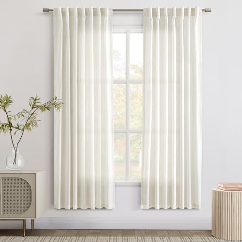 Joywell Linen Curtains 72 Inches Long for Living Room Hook Belt Cream - color: Natural, size: 52"W x 72"L (Pack of 2)