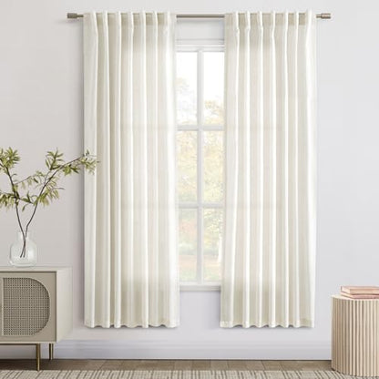 Joywell Linen Curtains 72 Inches Long for Living Room Hook Belt Cream - color: Natural, size: 52"W x 72"L (Pack of 2)