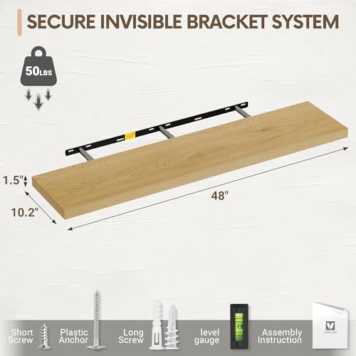 Vivelove 10 Inch Deep Floating Shelves for Wall 48” Set of 2, Oak - color: Oak, size: 47.2”wx10.2”dx1.5”h