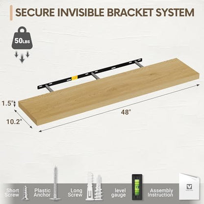 Vivelove 10 Inch Deep Floating Shelves for Wall 48” Set of 2, Oak - color: Oak, size: 47.2”wx10.2”dx1.5”h