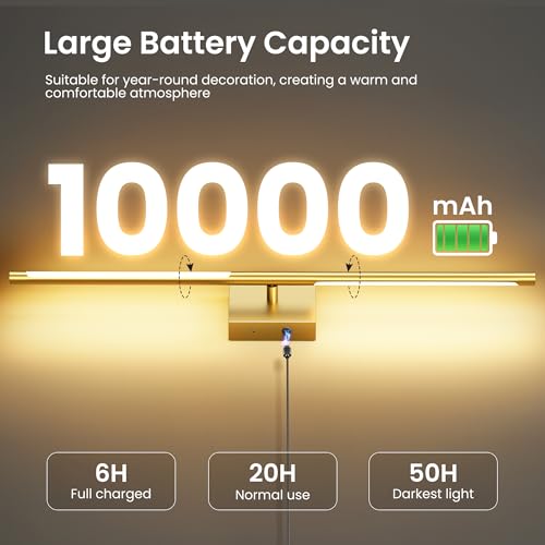 10000mAh Battery Operated Wall Sconces Set of 2, Gold-29Inch - color: Gold