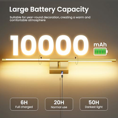 10000mAh Battery Operated Wall Sconces Set of 2, Gold-29Inch - color: Gold