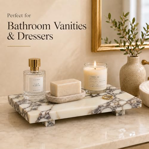 Marble Pedestal Tray Stand for Perfume, Soap & Vanity - color: Calacatta Viola Marble-13.8 in